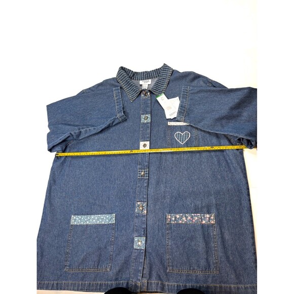VTG 90s Teddi Light Blue Denim Chore Jacket Emboidered Applique Patchwork Sz 2X - Picture 11 of 16